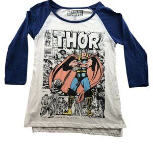 Marvel Mens Thor T-Shirt Large 3/4 Sleeve Mighty Thor Graphic Tee Casual Comics